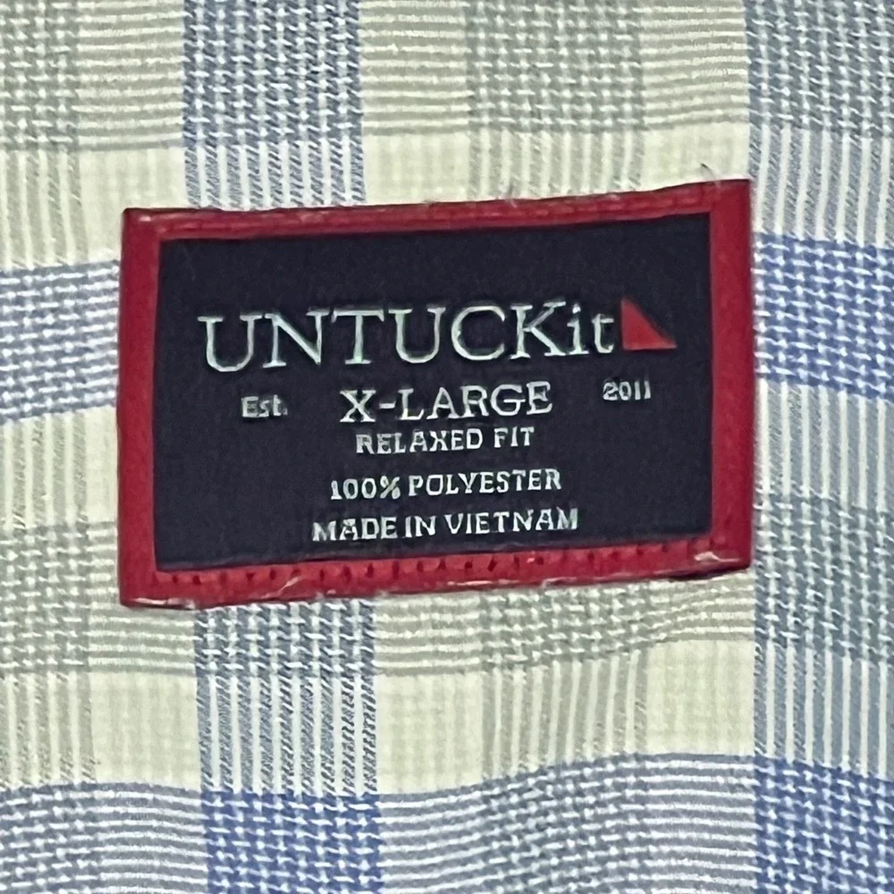 UNTUCKit Button Down Shirt Mens XL Green Blue Plaid Relaxed Fit Long Slv